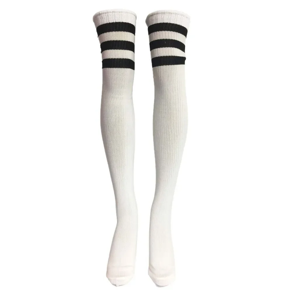 Athletic Ribbed Thigh Highs Womens One Size OS 3 Striped Athleisure Socks